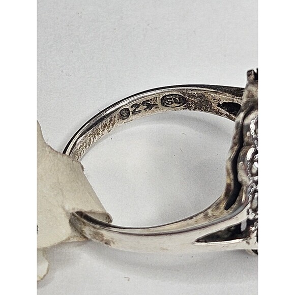 Vintage Art Deco Style Sterling Silver Black Oval Onyx Ring Size 7, Ornate - Picture 9 of 10